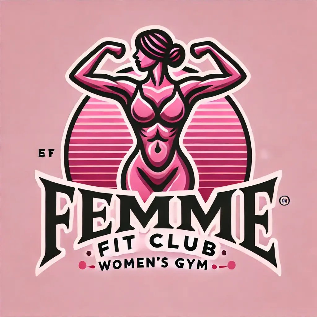 DALL·E 2025-02-24 15.06.14 - A bold and elegant logo for Femme Fit Club, a womens gym. The design features a strong woman silhouette in a powerful pose, symbolizing strength an